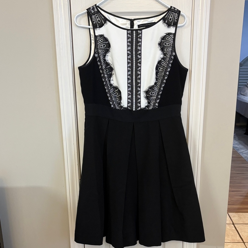 White House Black Market Black and White Lace-Panel Fit & Flare Mini Dress